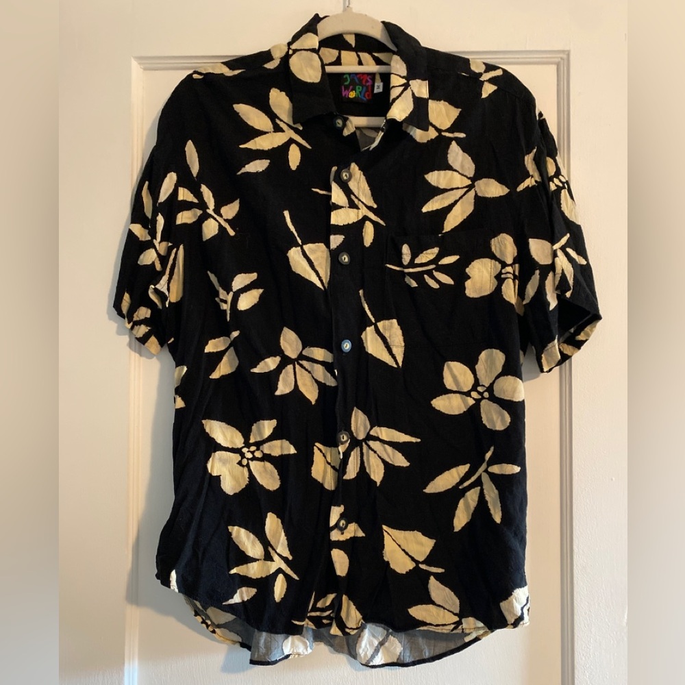 Jams World Mens Hawaiian Shirt Black Cream Size Medium